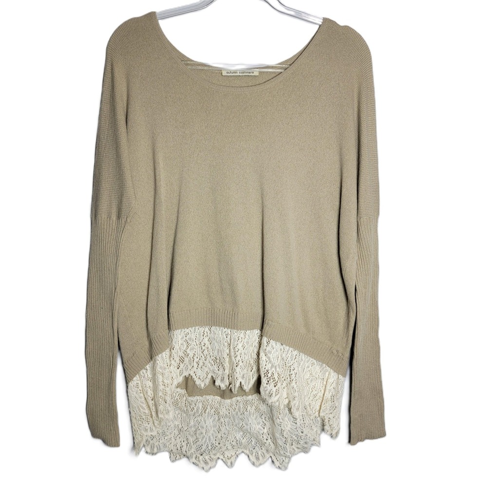 Autumn Cashmere Silk Cotton Lace Hem Pullover Sweater Womens L-XL Lagenlook‎